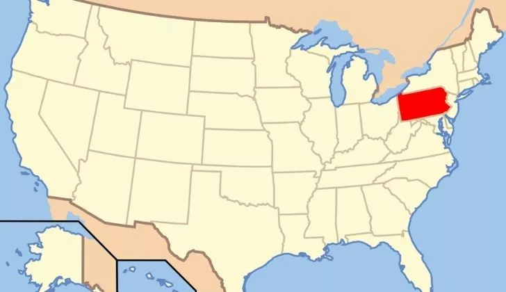 USA map with Pennsylvania highlighted