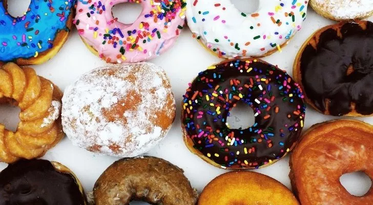 Many different colorful donuts