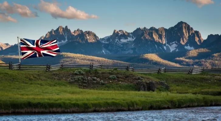 A British flag flying amongst an Idaho landscape