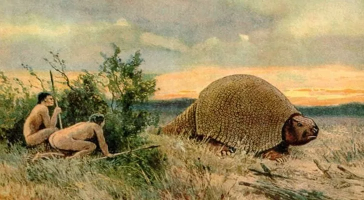 An artists impression of the paleo Indians hunting
