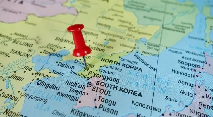 A pinpoint on the map on North Korea