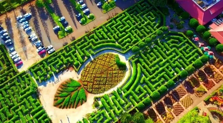 A birds-eye view of the massive pineapple maze in Hawaii