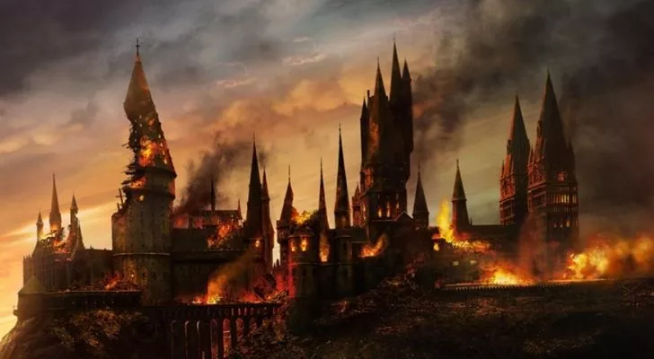 Hogwarts ablaze after The Second Wizarding War