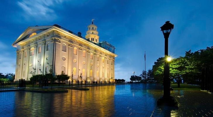 The Nauvoo building at night