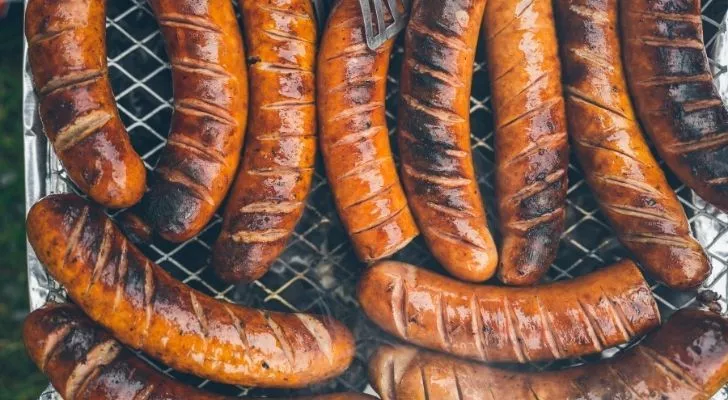 Lots of yummy sausages on the barbecue