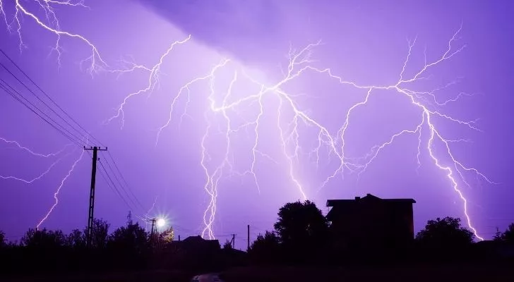 Lightning in a purple sky