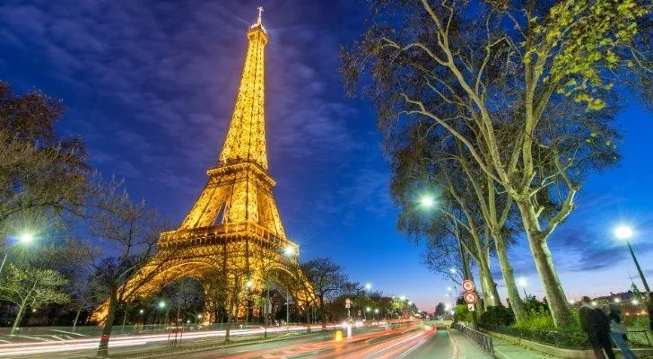 Eiffel Tower lit up at night