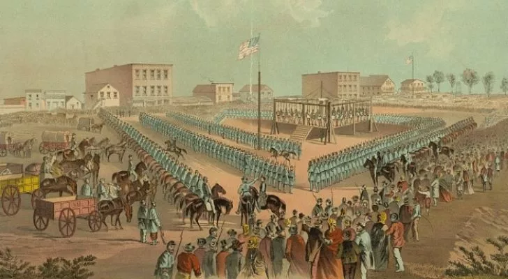 A drawing of the mass executions of 1862 in Minnesota