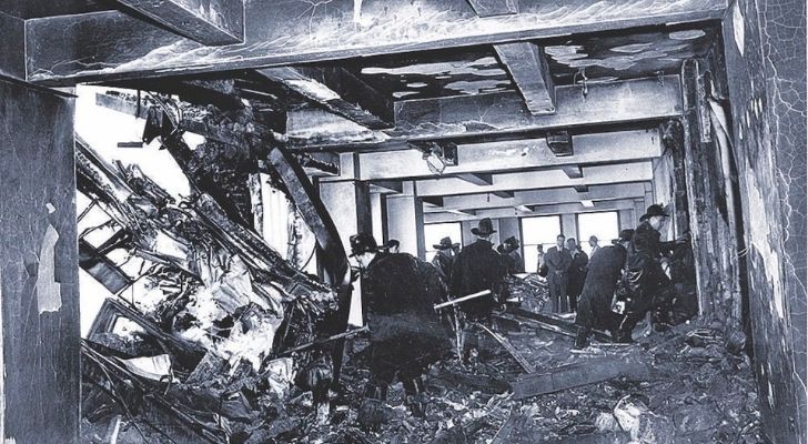 Inside Empire State Building after B-25 aircraft smashed into it