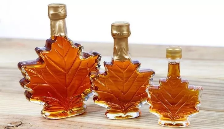 Three bottles of maple syrup