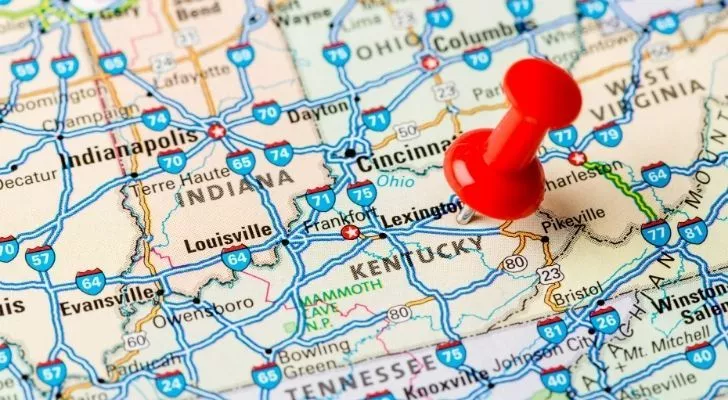 A map with a pin on Kentucky