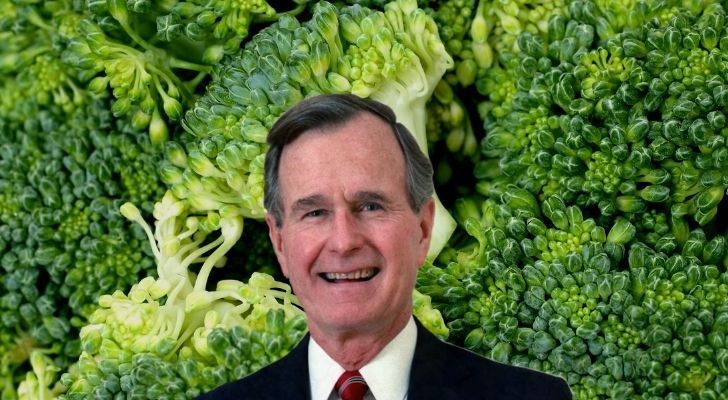 George HW Bush con mucho brócoli en la espalda