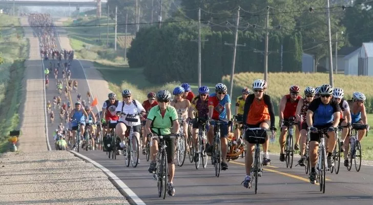 Cyclists taking part in the annual Iowa Bike Tour