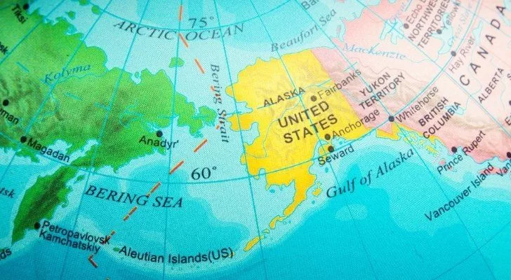 The Bering Strait on the map