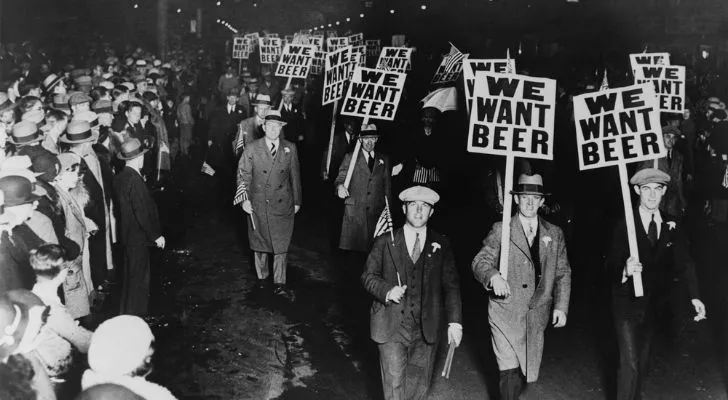 Protestors holding pickets saying they "want beer"