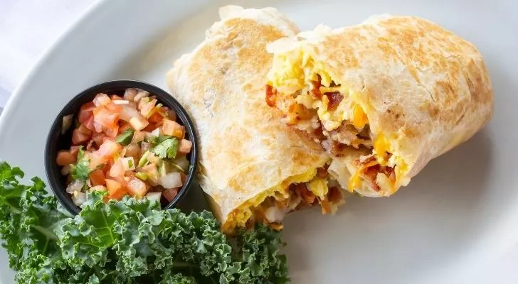 Delicious breakfast burritos stuffed with scrambled egg