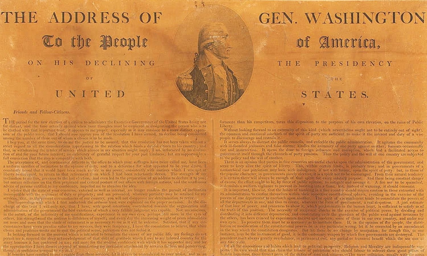 OTD in 1796: President George Washington provided a letter of address to say he would not run for president again after 20 years of service.