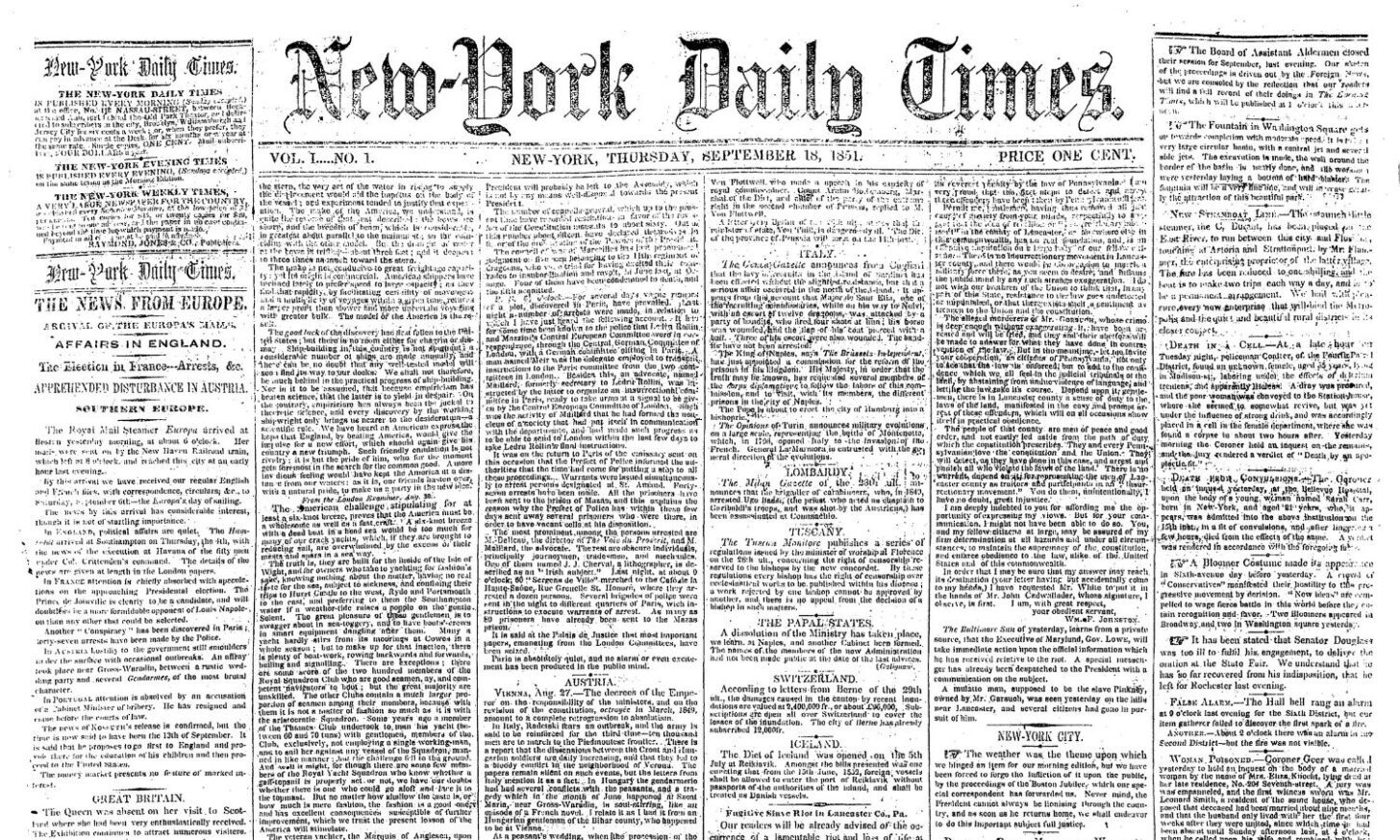 First Issue Nyt September 18: Facts & Historical Events On This Day - The Fact Site