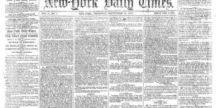 OTD in 1851: The New York Times published its first issue.