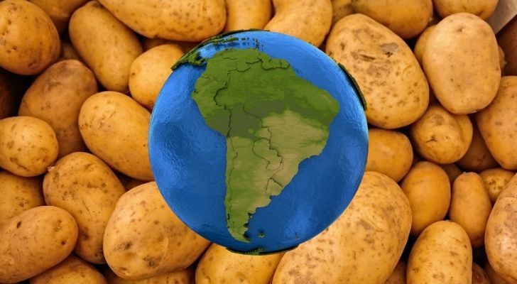 A potato background with a map of South America