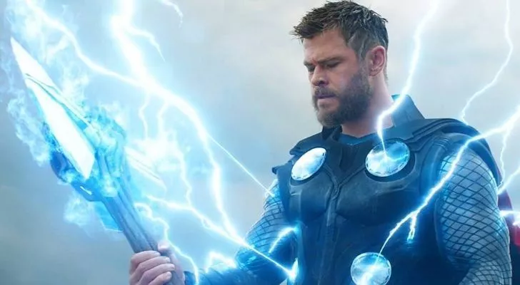 Thor with short hair and being struck with lightening