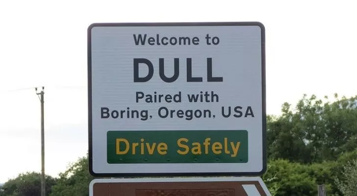 The welcome sign for Dull in Scotland