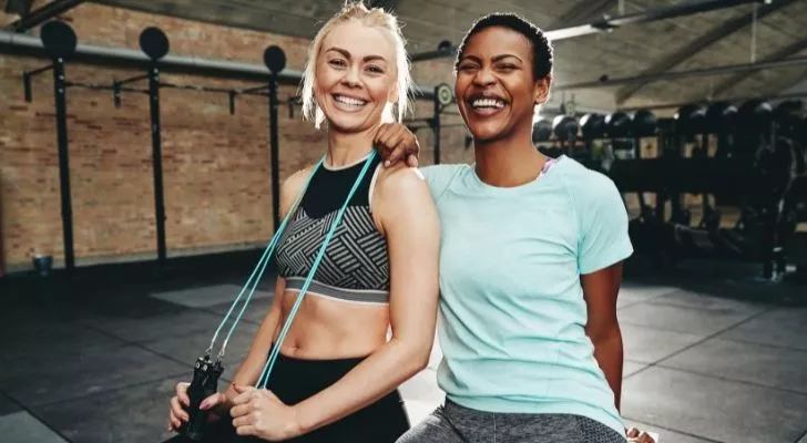 Friends laughing at the gym