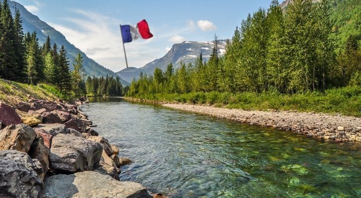 Montana landscape with a flag of France