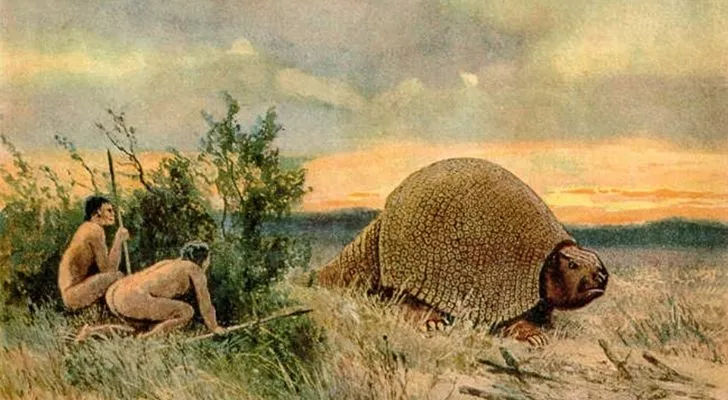 Paleo-indians hunting an animal