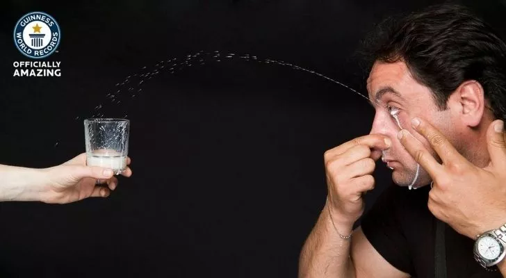 Ilker Yilmaz squirting milk from his eye