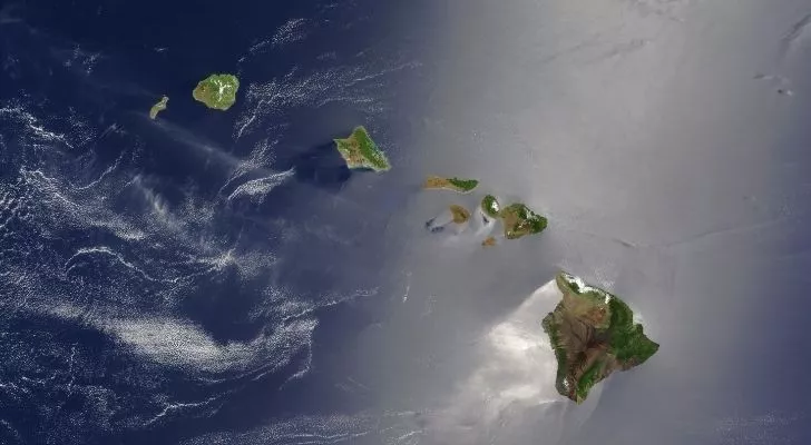 An aerial view of some of the main islands of Hawaii