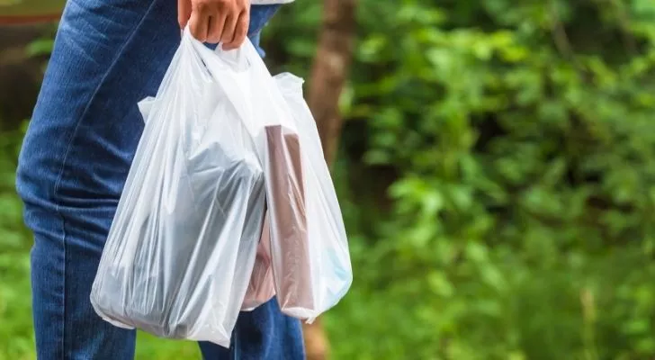 Someone carrying plastic bags