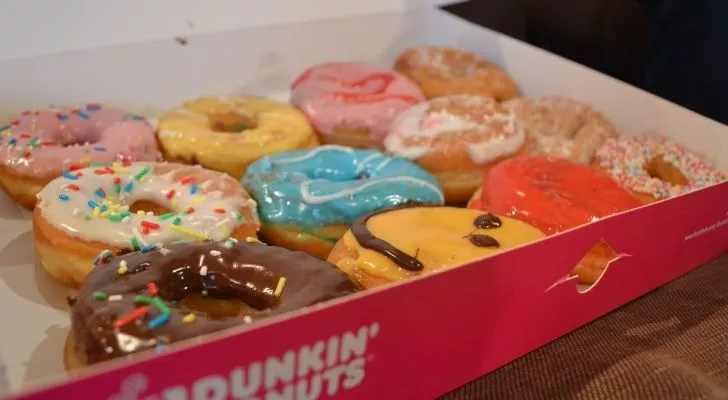 A box of delicious Dunkin Donuts