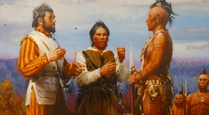 Juan Pardo talking with natives in North Carolina