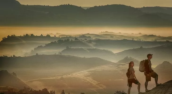 Beautiful rolling hills with mist between them