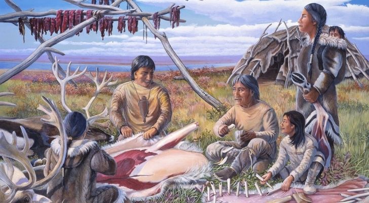 Paleo-Indians skinning animals