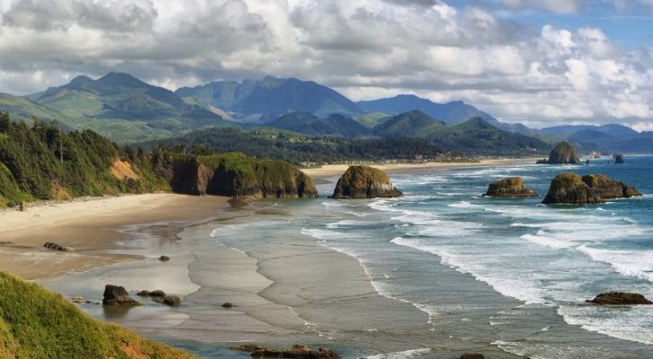 Beautiful beach with mountains in the background