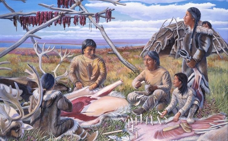 Paleo-Indians skinning animals