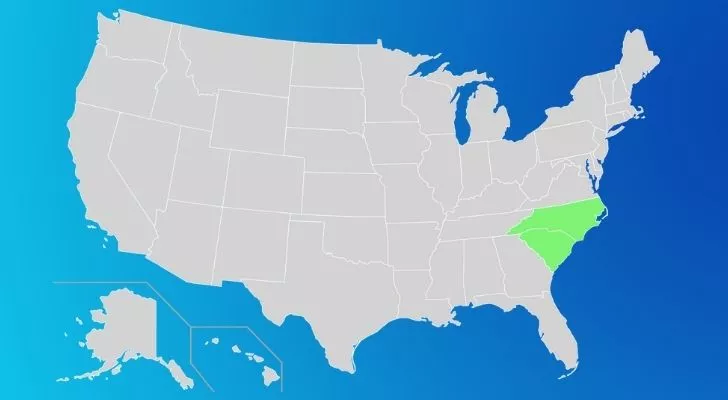 The Carolinas shown on the US map