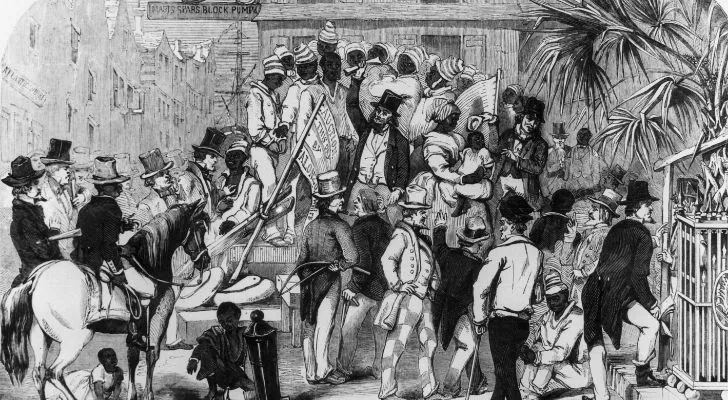 A drawing of the slave trade in South Carolina