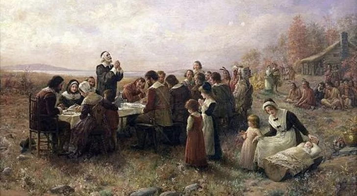A drawing of the first ever Thanksgiving