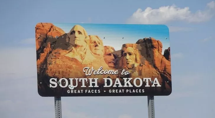 A Welcome to South Dakota sign