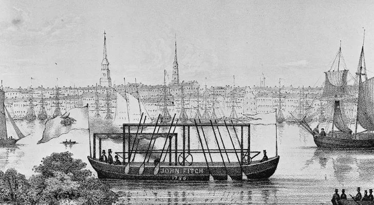 A drawing of an old steamboat