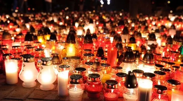 Many candles lit during All Saints Day