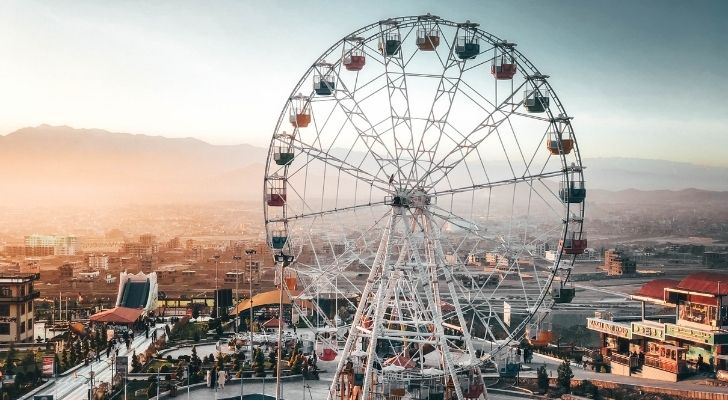 A Ferris wheel in a city