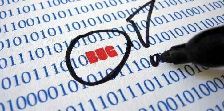 The word bug amongst binary digits encircled with a pen