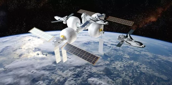 An artist rendering of the new inflatable International Space Station by the Sierra Nevada Corp.