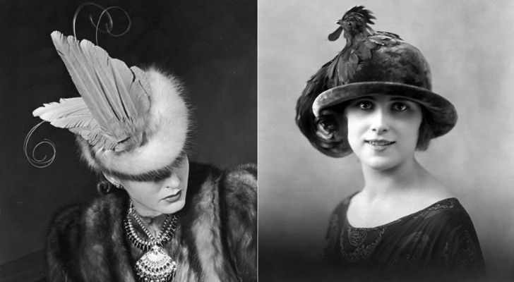 Women sporting fashionable hats with real birds during the Victorian era. 
