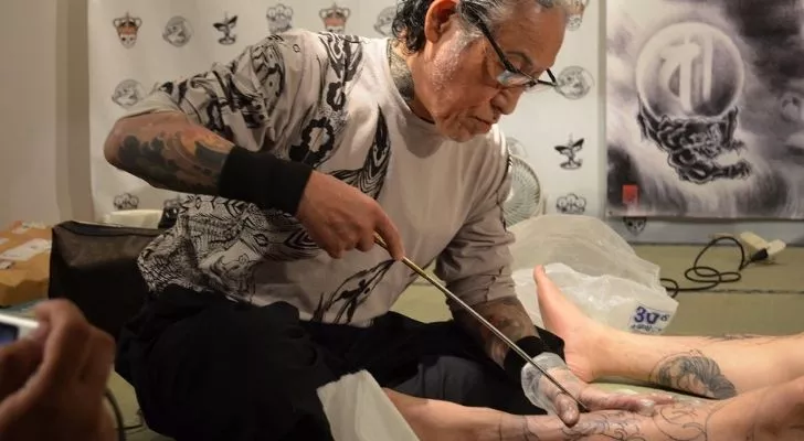 The tattoos the Yakuza got were done in a stick and poke manner.