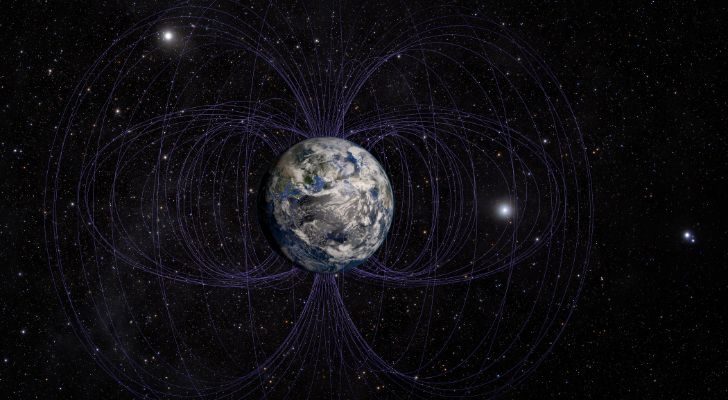 The magnetic field shown on Earth from space